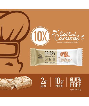 Genius Gourmet Crispy Protein Treat Salted Caramel Keto Snack Low Carb Low Sugar & Gluten Free Protein Snacks for Adults 10G of Whey Protein per Protein Bar 5 Net Carbs On The Go Snack 10 CT Salted Caramel 10 Count  - Buy Online on GoSupps.com