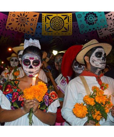 Day of The Dead Sugar Skull Face Temporary Tattoos Set with Flower Crown Headband - Perfect for Halloween Masquerade Party - Buy Online on GoSupps.com