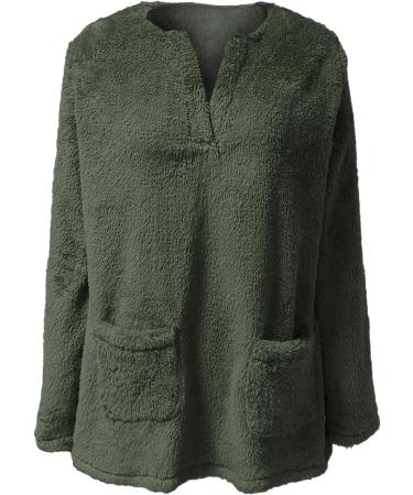 AMhomely Women's Plus Size Double Fleece Hooded Jumper - Army Green, Size M | Soft & Cozy Winter Casual Hoodie with V-Neck, Pocket, and Pullover Design - Buy Online on GoSupps.com