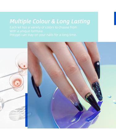 Aokitec Poly Nail Gel Kit - 14Pcs Nail Extension Set with 7 Colors, UV LED Nail Lamp - DIY Acrylic Polygel Builder for Nail Polish and Extensions - Buy Online on GoSupps.com