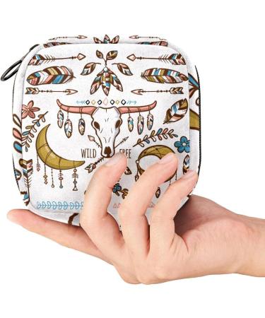 Boho Wild Animal Skull Head Feather Sanitary Napkin Storage Bag - Portable Menstrual Pad Holder for Women - Multicolored - Buy Online on GoSupps.com