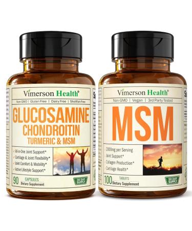 Glucosamine Chondroitin MSM Joint Support Supplement & High Potency MSM Supplement (2000mg per Serving) for Cartilage & Joint Health