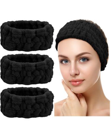 3 pieces spa face headband for make -up and face washing ferry hair band for yoga sport shower elastic face head wrap for girls women (black) - Buy Online on GoSupps.com