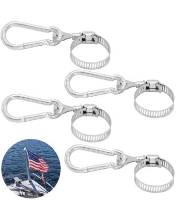 4 Pack Boat Flag Clips with Carabiner Clamp, Universal Stainless Steel Grommet Flag Clip Multipul Use for Boat Flag Pole Rod Rail Diver Flag American Flag Whip Flags Boat Accessories