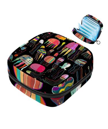 Women's napkin storage bag colorful painted jellyfish pattern menstrual cup portable women's bandages storage bags female menstruation first period bag color 6