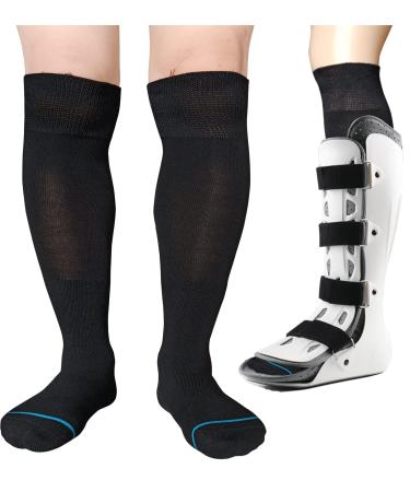 LORVVDE Walking Boot Socks Replacement Sock Liner for Orthopedic Boot Walker Brace  Cast Socks for Fracture Boot Surgical leg Cover Black 2 Pairs