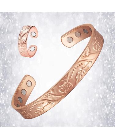 Stylish Adjustable Copper Bracelet & Ring for Arthritis Relief - Pure Copper Magnetic Jewelry Gifts for Women - Buy Online on GoSupps.com
