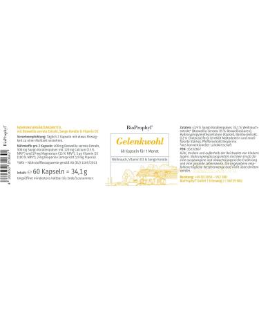 BioProphyl Joint Wellbeing - 400 mg Frankincense 85% Boswellia Serrata Capsules | Supports Joint Health | 60 Capsules | Fast International Shipping - Buy Online on GoSupps.com