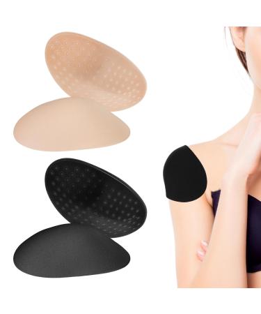 WLLHYF 2 Pairs Women Shoulder Pads Self Adhesive Sponge Soft Breathable Shoulder Pads Push up Anti Slip Reusable Shoulder Enhancer for Women Men Sloping High Low Shoulders (Black+Skin Color)