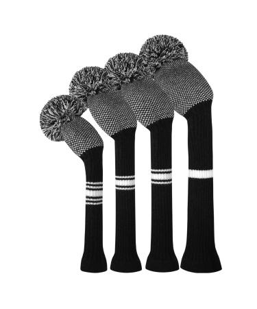 Scott Edward Knit Wood Golf Covers 4 Pieces Handmade Knitted Item Fit Over Well Driver Wood(460cc) Fairway Wood2 and Hybrid(UT) Black and White Dot