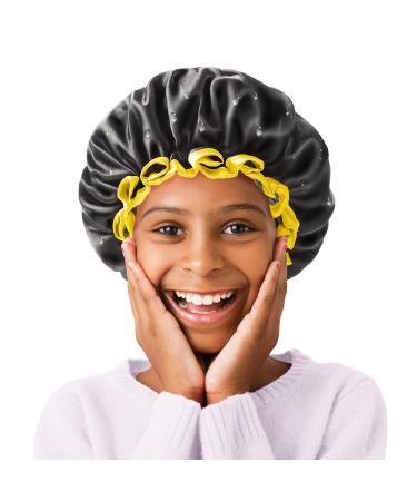 mikimini Black Small Shower Cap for Child 1 Pack Double Layers Waterproof Bathing Hair Cap with Reusable Soft Comfortable PEVA Lining Cute non-fading & Stretchy Shower Hat Small (Pack of 1) Black+Yellow - Buy Online on GoSupps.com
