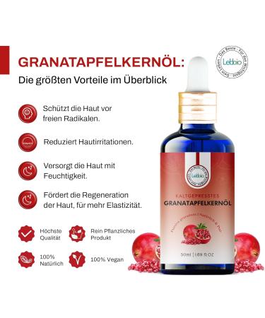 Lebbio Pomegranate Kernel Oil 50ml - 100% Pure Cold-Pressed - Natural Skin & Hair Care Oil - Combats Acne & Hair Loss - Improve Skin Appearance - Premium Natural Cosmetics - Buy Online on GoSupps.com