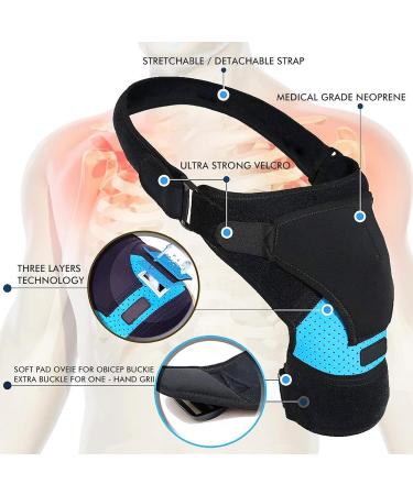 Shoulder Brace for Pain Relief | Adjustable Rotator Cuff Sleeve Wrap for Men & Women - Blue - Buy Online on GoSupps.com