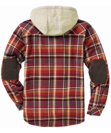 MILAX Mens Padded Shirts Lumberjack Hooded Long Sleeve Coat Hooded Quilted Shirt Warm Lined Hooded Flannel Lined Fleece Hoodies Check Button Shirt Checked Flannel Shirt A-red M - Buy Online on GoSupps.com