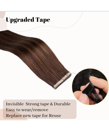 Hotlulana Tape In Extensions - 100% Real Hair Balayage Dark Brown & Chestnut Brown - 18 Inch (45cm) Skin Weft (20 Pack) - Buy Online on GoSupps.com