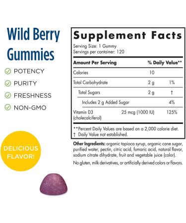 Nordic Naturals Vitamin D3 Gummies - Wild Berry 1000 IU, 120 Count - Buy Online on GoSupps.com