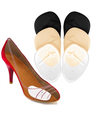 WLLHYF 3 Pairs Metatarsal Pads for Women Ball of Foot Cushions Non-Slip and Comfortable Forefoot Pads Reusable Shoe Gel Cushion High Heel Inserts Support Relieves Foot Pain for Men Women skin color black transparent