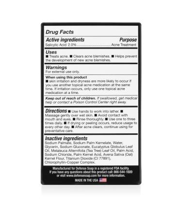 Defense Acne Care Bar Soap 4.2oz - Pack of 2 | 2% Salicylic Acid, Tea Tree, Eucalyptus Oils & Oatmeal - Buy Online on GoSupps.com