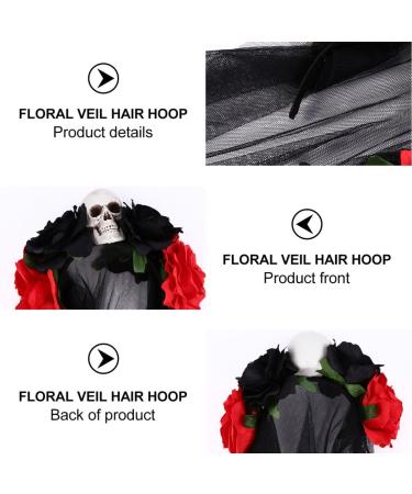 FRCOLOR Black Head Band Halloween Veil Headband Skull Rose Floral Decor with Black Veil Day of the Dead Headpiece Costume Flower Hair Accessories - Buy Online on GoSupps.com