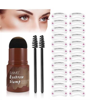 Eybrow stamp template set Eyebrow Stamp eyebrow pencil template set 24 Reusable brow templates 2 eyebrow brushes for immediate coloring shapes of your brows (dark brown)