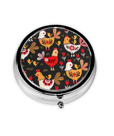 Cute Rooster Chickens Portable Round Pill Box - Lightweight and Moisture-Proof Perfect for Organizing Vitamins Cute Rooster Chickens One Size