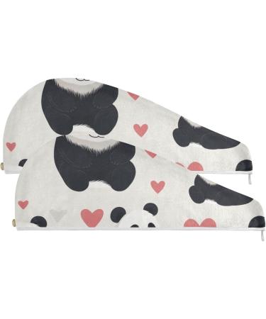 Panda Pink Hearts Hair Towel 2 Pack | Super Absorbent Quick Dry Hair Turbans for Women & Girls - Buy Online on GoSupps.com