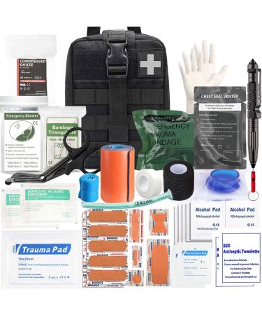 Ifak Trauma Kit, 74 Piece Upgrade Tactical First Aid Supplies, Molle Ifak Pouch Rip Away Refill Supplies for Survival Camping Hiking Travel (Black)