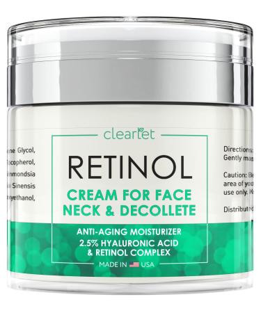 Retinol Cream for Face - Anti-Aging Face Moisturizer - Retinol Cream with Hyaluronic Acid - Moisturizer for Dry Skin - Collagen Face Cream for Fine Lines - Day and Night Retinol Moisturizer for Face