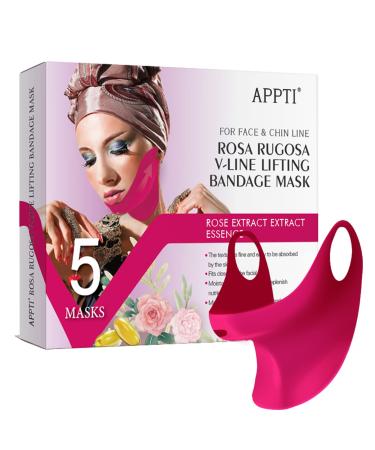 APPTI 5 Pcs Rosa Rugosa V-Line Lifting Bandage Mask Face Slimmer Face Lifting Mask Chin Up Patch Chin Strap for Double Chin for Women Double Chin Reducer V-Line Shaping Chin Mask Cheek & Neck Patch