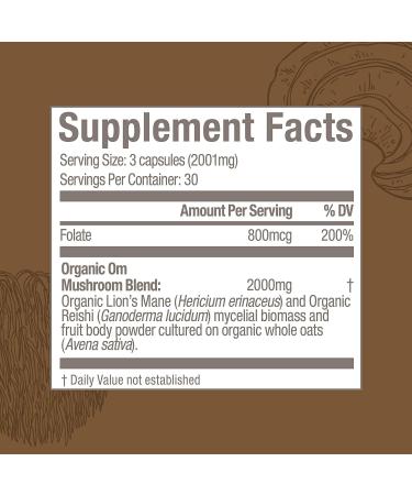 Om Mushroom Superfood Brain Fuel Capsules | Lion's Mane & Reishi, 90 Count for Mental Clarity - Buy Online on GoSupps.com