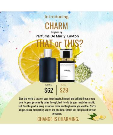 CHARM | Inspired by Parfums De MRLY LAYTON | Pheromone Perfume for Men and Women | Extrait De Parfum | Long Lasting Dupe Clone Perfume Cologne | Essential Oil Fragrance | (30 ml / 1 Fl Oz) 1 Fl Oz (Pack of 1) - Buy Online on GoSupps.com