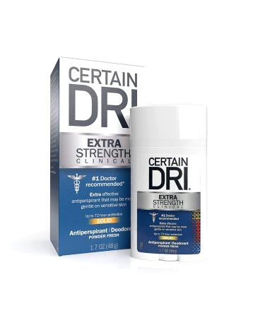 Certain Dri Extra Strength Clinical Antiperspirant Solid Deodorant, Hyperhidrosis Treatment for Men & Women, Powder Fresh, 1.7oz, 1 Pack
