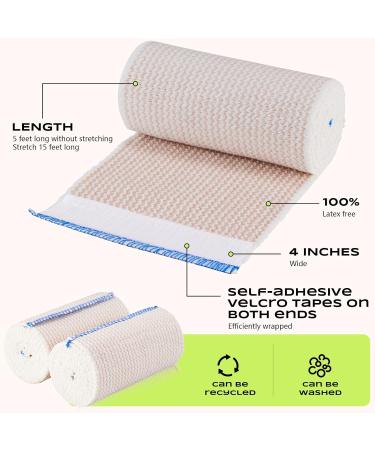 2 Rolls 4-Inch Elastic Bandage Wrap - Compression Sports Bandages for Ankle Foot Leg & Hand - Large Size with Velcro for Sprains - International Shipping Available - Buy Online on GoSupps.com