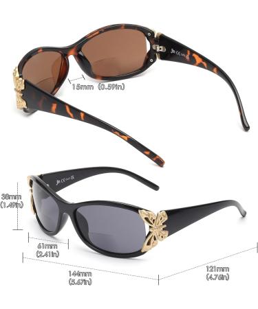 JM 2 Pack Women's Prescription Sunglasses - Fashion Reading Butterfly Glasses UV400 Protection - Black & Turtle 2.5x - Buy Online on GoSupps.com