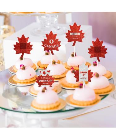 Red Glitter Canada Day Cupcake Toppers Set of 18 - This is a perfect Canada Day on July 1st: a baby shower party and themed birthday party decoration for boys and girls - SugarGera - Buy Online on GoSupps.com