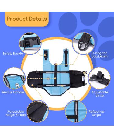 Nobleza Dog Life Vest - Adjustable Dog Jacket with Rescue Handle Reflective Design Buoyant for Swimming Boating & Canoeing - Large Blue - Buy Online on GoSupps.com