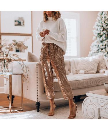 Elegant Sequin Pants for Women | Gold & Silver Glitter Baggy Jogging & Party Fashion | Vintage Dance & Casual Summer Wear - Buy Online on GoSupps.com