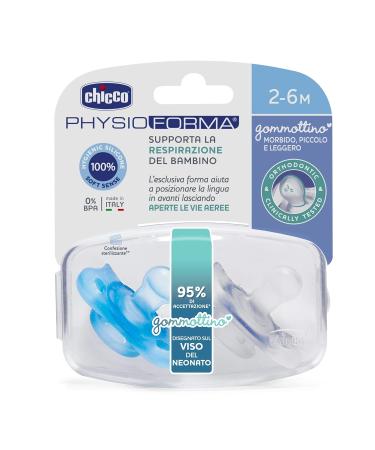 Chicco Physioform Pacifier Set - Silicone 2-6 Months & Rubber 0-2 Months | Supports Healthy Mouth Development | Light Blue (2 Pieces) - Buy Online on GoSupps.com