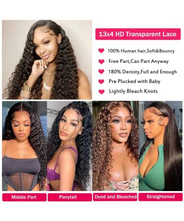 28 Brazilian Water Wave Lace Front Wig - 180% Density HD Transparent Lace Frontal - Pre Plucked Wet and Wavy Human Hair Wigs for Black Women - Buy Online on GoSupps.com