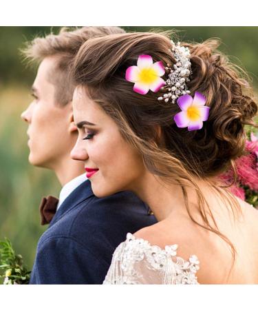 18 Pieces Frangipani Hair Clips - Hawaiian Flower Hair Accessories | Chiffon Plumeria & Hibiscus Hair Clamps for Parties - Buy Online on GoSupps.com