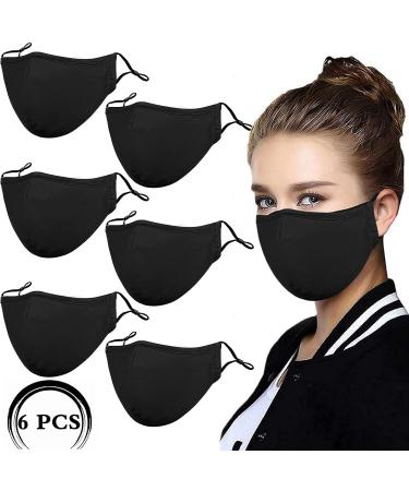 YYTDAISHU 6 Pack Black Reusable Breathable Cloth Face Protection Adjustable Washable Male and Women Fashion Face Protection Cover 6pcs