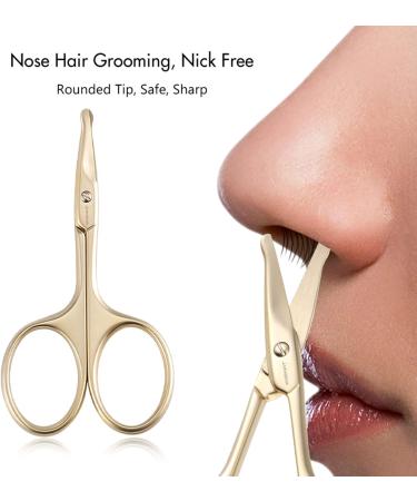 Jarvistar Nose Hair Scissors & Ear Screens - Stainless Steel Rounded Tip Beard Shears - 9.5 cm Gold - Buy Online on GoSupps.com