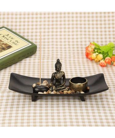 Buddha Candlestick Set - Resin Buddha Glass Tealight Holder & Incense Stick for Home Decor & Meditation - Perfect Decor Stones - Buy Online on GoSupps.com