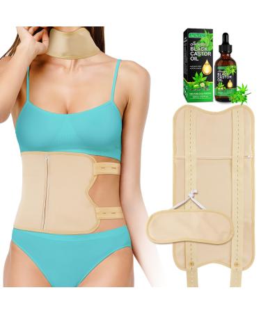 Casting oil pack organic rigid oil packs for the liver Washable Castor Oil Pack Kit Organic Castor Oil Pack with Adjustable Strap (Castor Oil Included) (Khaiki) Beige