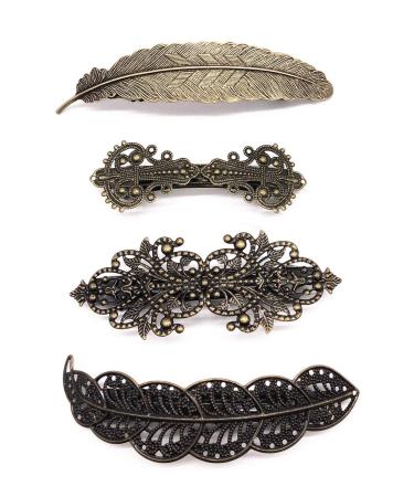 4PCS Retro Hair Barrettes Vintage Metal Bronze Hair Pins French Hair Clips for Women Girls Hair Accessories