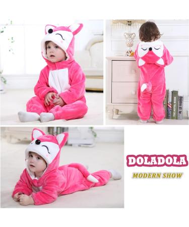 Doladola Unisex Baby Hooded Cartoon Animal Romper | Toddler's Jumpsuit 6-12 Months | Rose Fox Design - Buy Online on GoSupps.com
