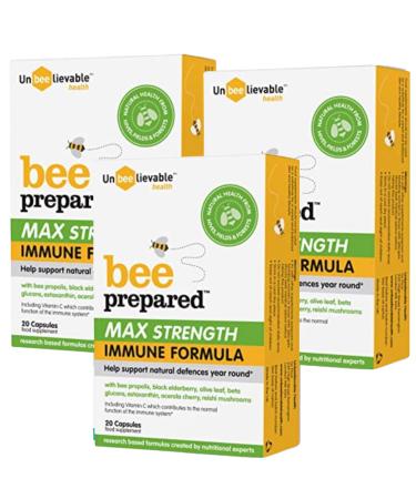 Unbeelievable Health Bee Prepared Max Strength Immune System Formula - Created by Nutritional Experts - Contains Bee Propolis Elderberry and More Immunity Support Supplement 60 count (Pack of 1)