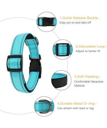 Heele Reflective Dog Collar - Soft Neoprene Padded Nylon for Small Medium Large Dogs - Adjustable Sky Blue (26-38cm) - Buy Online on GoSupps.com