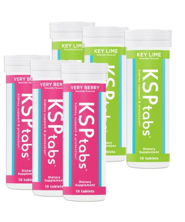 KSPtabs Berry & Lime All Natural Hydration & Kidney Health Supplement to Combat Calcium Oxalate Crystal Formation Mixed Flavor-6 Pack