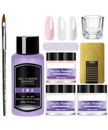 Acrylic Nail kit - Acrylic Powder Set Nails Kit Acrylic Set Nail Kits Full for Beginners Nail Extension Carving with Acrylic Nail Brush Clear White Pink Colors
